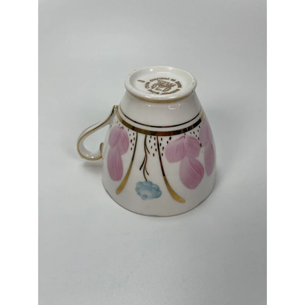 T.F & S LTD Phoenix Bone China England White Pink Flower Gold Tea Cup Saucer Set